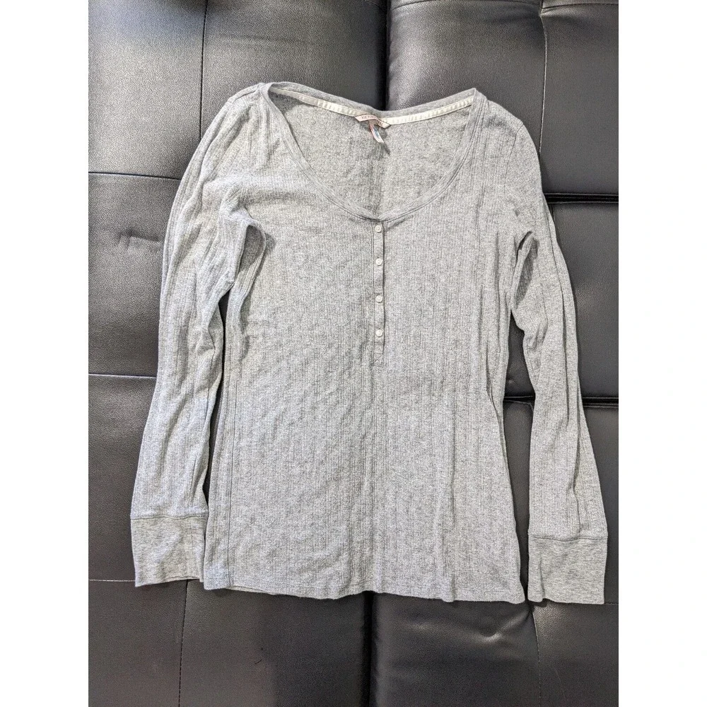 Victorias‎ Secret Womens Pajama Lounge Top Gray Half Button L